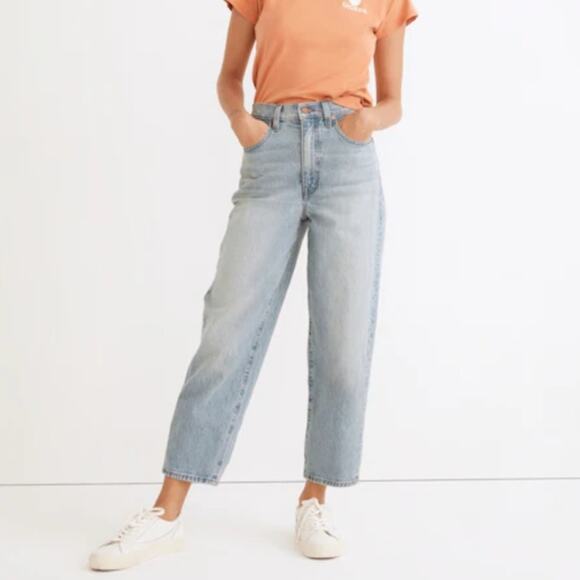 Madewell Denim - Madewell Balloon Jeans Cropped Medium Light Wash Baggy Curved Barrel Leg 29